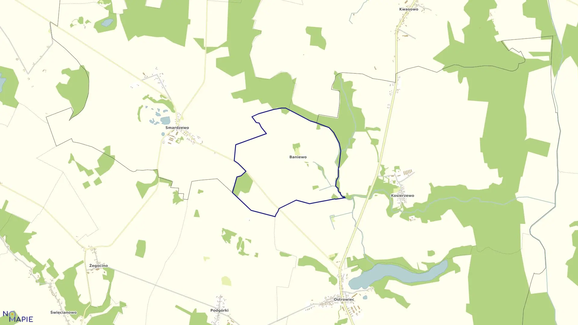 Mapa obrębu Baniewo w gminie Malechowo