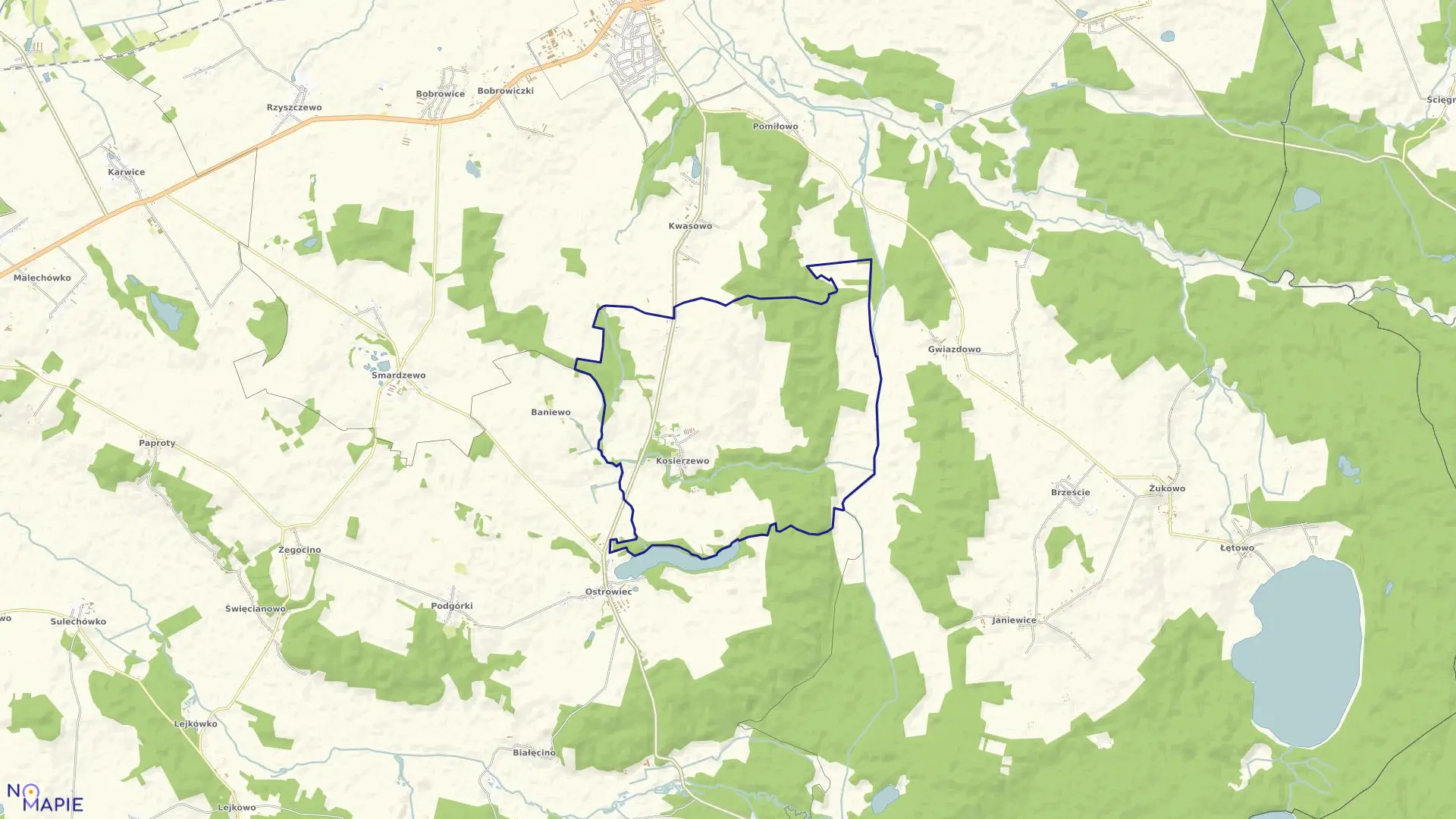 Mapa obrębu Kosierzewo w gminie Malechowo