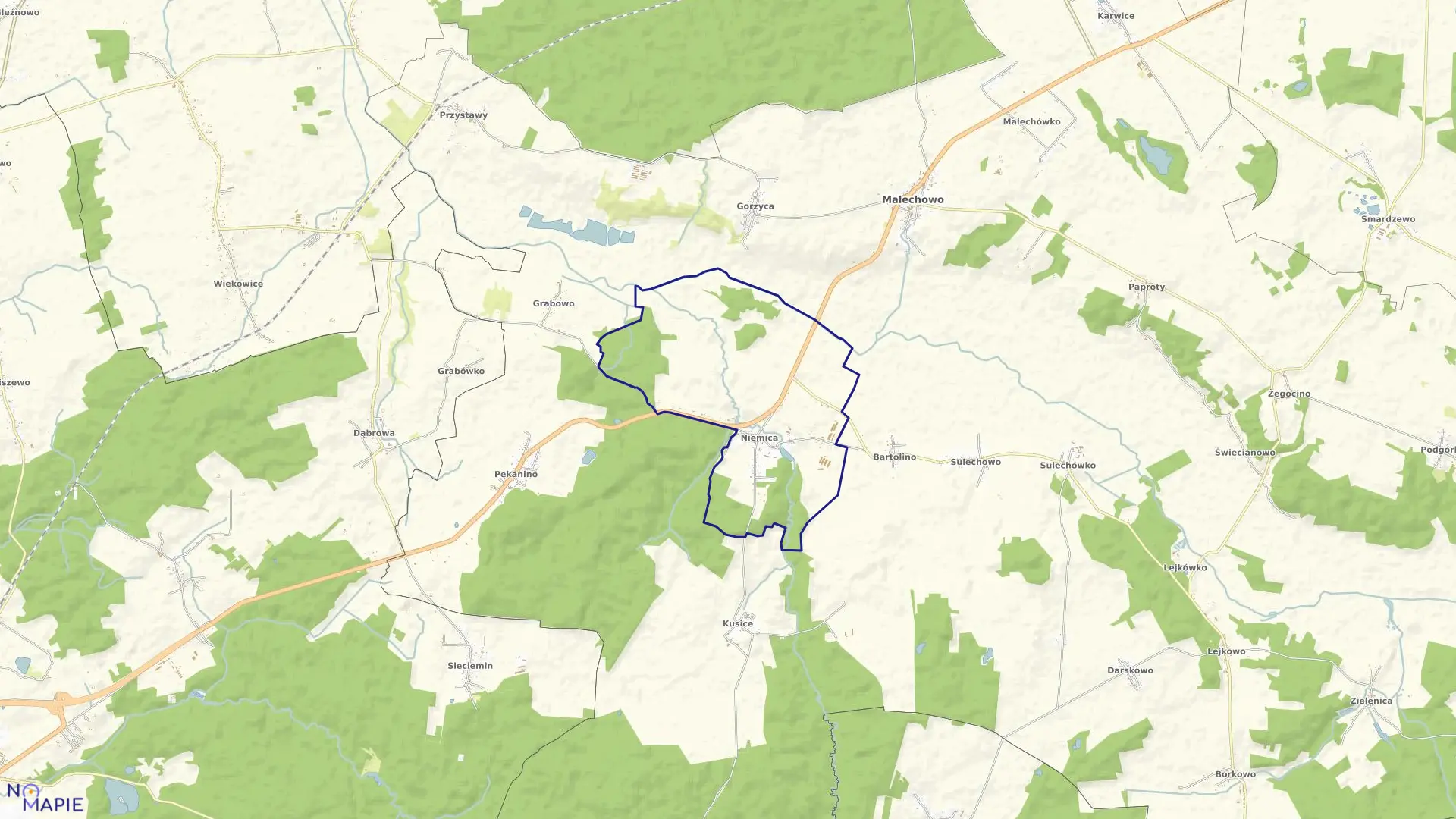 Mapa obrębu Niemica w gminie Malechowo