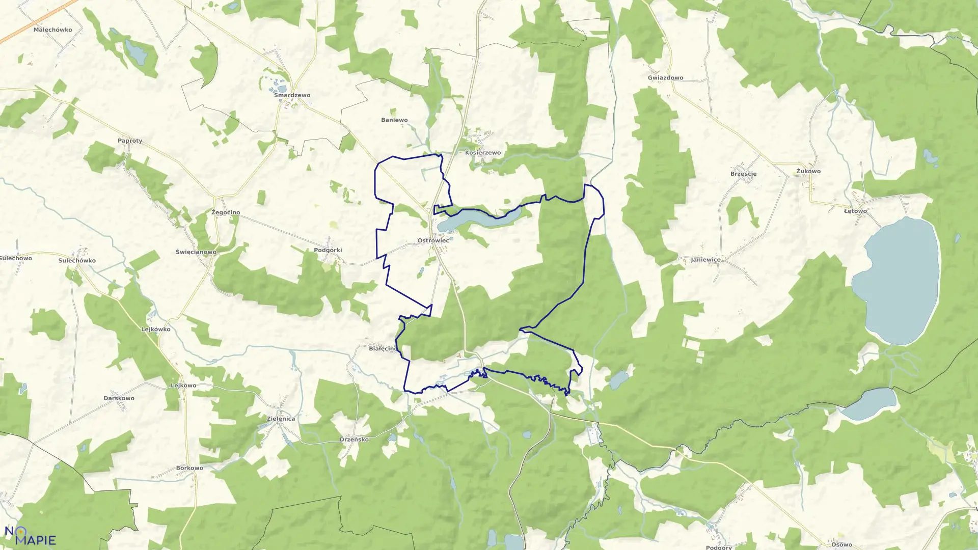 Mapa obrębu Ostrowiec w gminie Malechowo