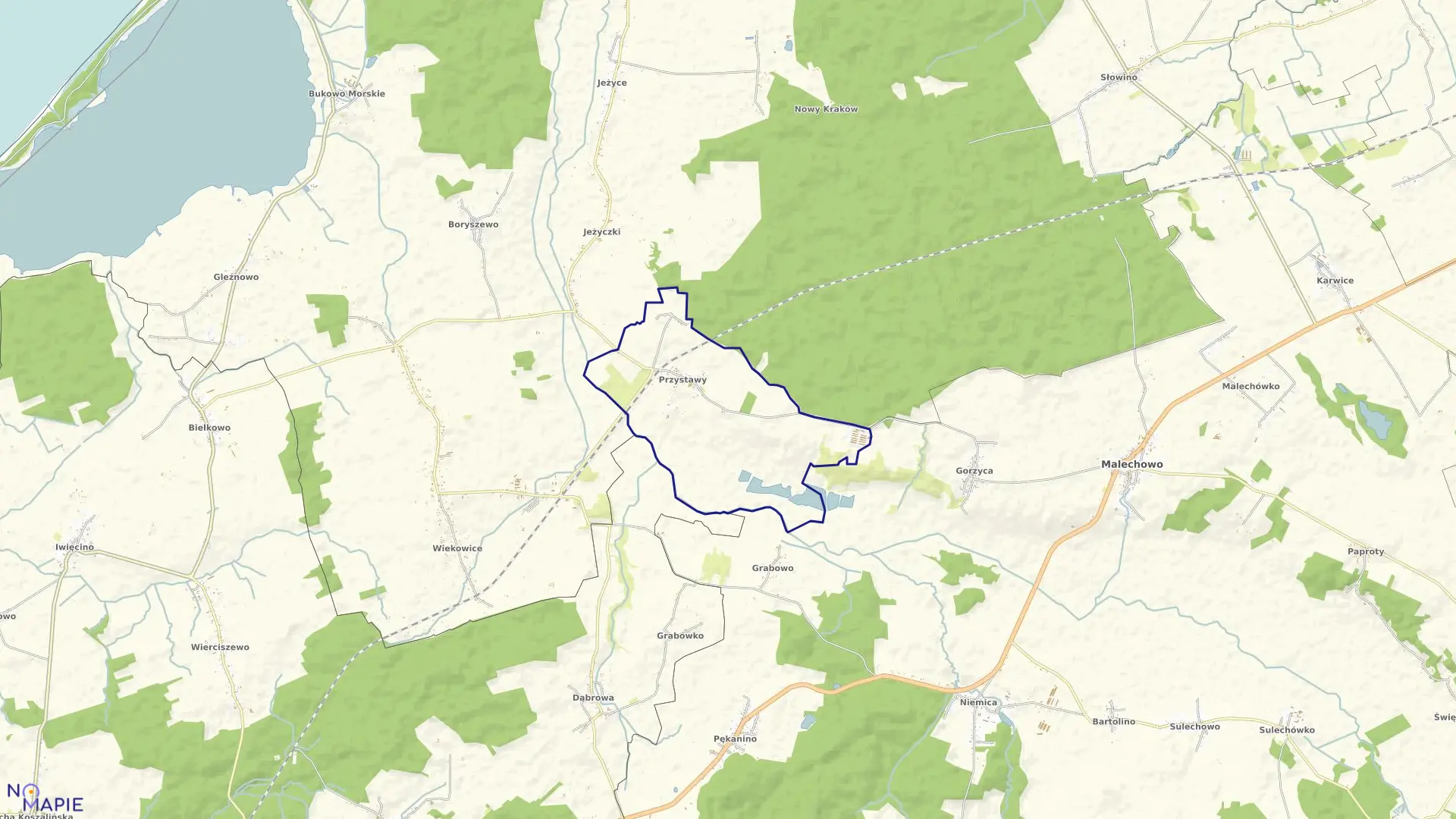 Mapa obrębu Przystawy w gminie Malechowo